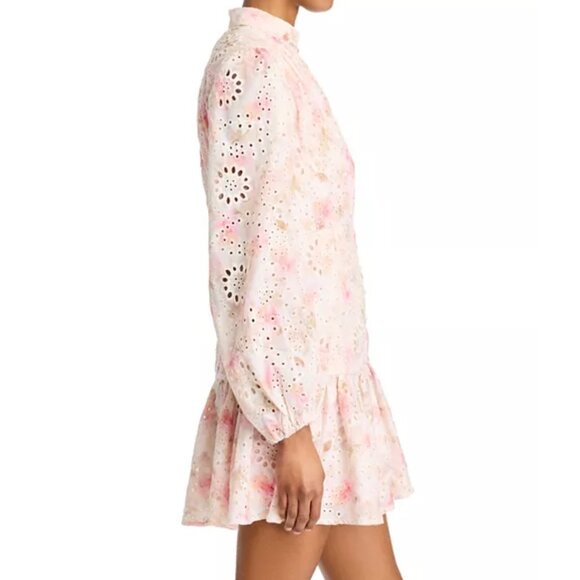 Bardot Hendry Long-Sleeve Floral Lace Mini Dress Size S Pink Floral - Picture 4 of 9
